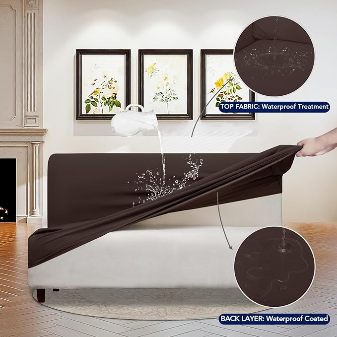 PureFit 100% Dual Waterproof Futon Cover - Stretch Non Slip Fleece Sofa Covers, Washable, Leakproof Furniture Protector for Kids, Pets, Dogs (Chocolate)