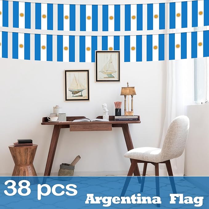 Argentina String Flag Pennant Banner - 38 Flags, 42 Feet Small Mini Argentinian Flags Bunting Banner for Country Decoration, School, Party, Sports Event