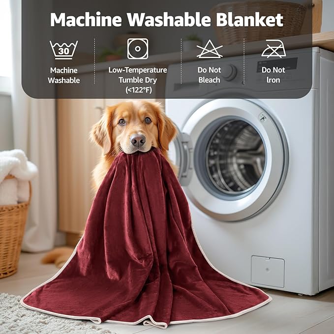LOOBANI Waterproof Blanket for Bed: Reversible Soft Flannel Twin Bed Blanket 60" x 80", Leakproof Throw Spill-Proof Dog Pet Blanket for Couch, Sofa Protect, Movie Time, Camping, Travel, Red