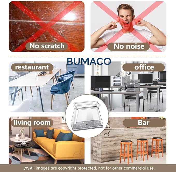 BUMACO Chair Leg Floor Protectors Rectangle Chair Leg Protectors for Hardwood Floors Silicone Pads Covers to Protect Floors(Clear-20 Pcs, Rectangle L (Fit L:1-1/2” ~ 2”,W:3/4”~1”)