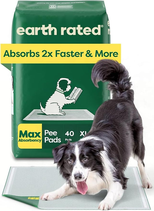 Earth Rated Max Absorbency Puppy Pee Pads for Dogs Absorbs 2X Faster & 2X More, Leak-Proof, Odor Control Potty Training, Unscented, XL, 28” x 34”, 40 Count