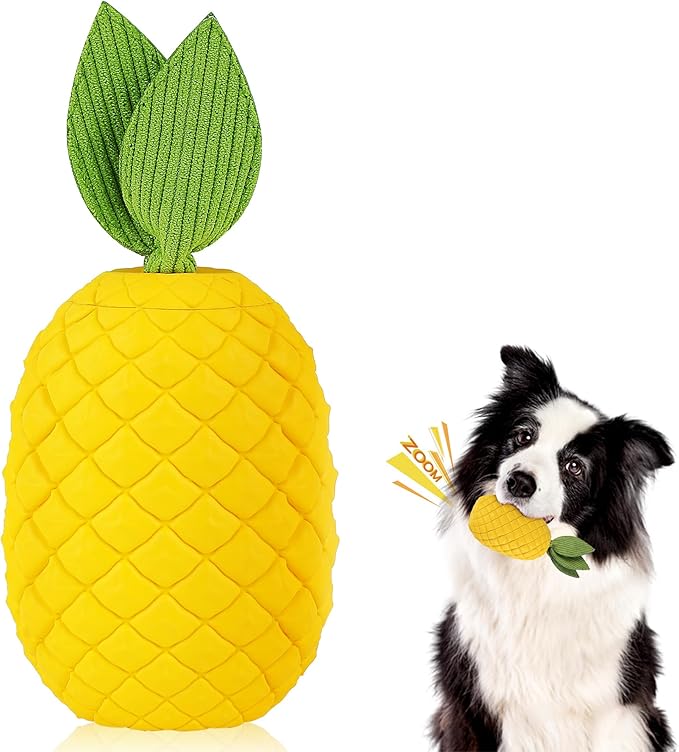 Pineapple Dog Chew Toys for Aggressive Chewers, Indestructible Dog Toy with Squeaker, Tough Durable Nature Rubber for Small Breed Dogs, Interactive Play, Puppy Teeth Cleaning