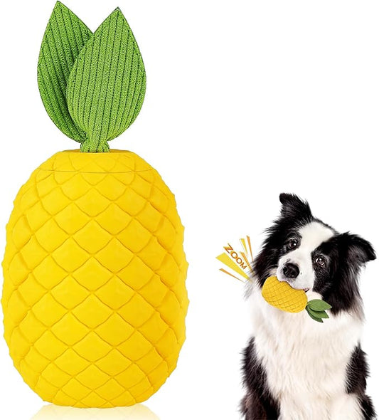 Pineapple Dog Chew Toys for Aggressive Chewers, Indestructible Dog Toy with Squeaker, Tough Durable Nature Rubber for Small Breed Dogs, Interactive Play, Puppy Teeth Cleaning