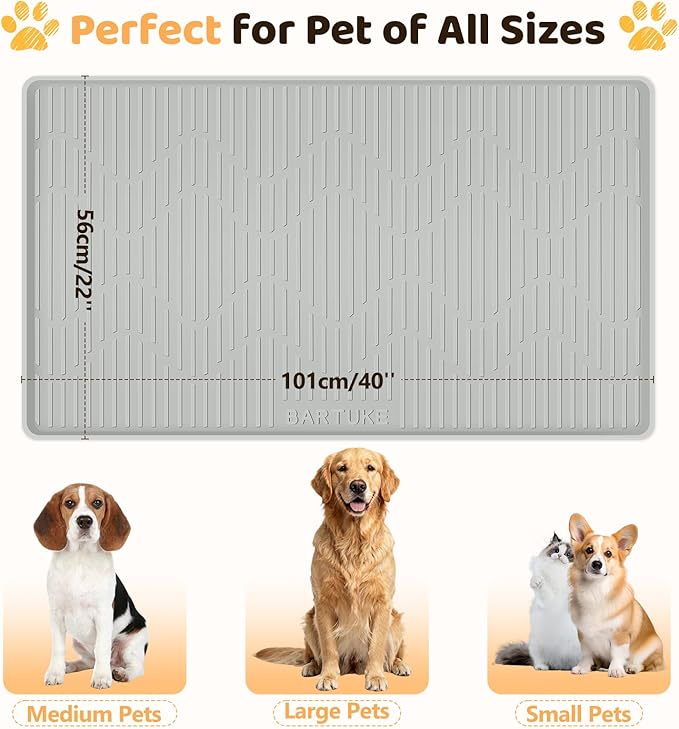 Silicone Dog Crate Mat, 40" x 22" Crate Liner for Dog Cages, Kennel Mat with Raised Edge, Washable, Waterproof, Leakproof, Protect Floors