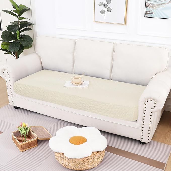 hyha Waterproof Couch Cushion Covers, Wear Resistant Couch Cover, Anti Slip Sofa Slipcovers Washable, Soft Thick Jacquard Furniture Protector for Pets Dog (1 Piece for Large, Beige)