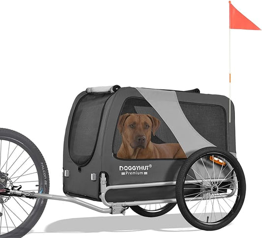 DOGGYHUT® Premium XL Pet Bike Trailer for Large Dog or Multiple Small Dogs, Up to 100 lbs,Dog Bicycle Carrier,Low Center of Gravity,Easy Folding Frame Cart