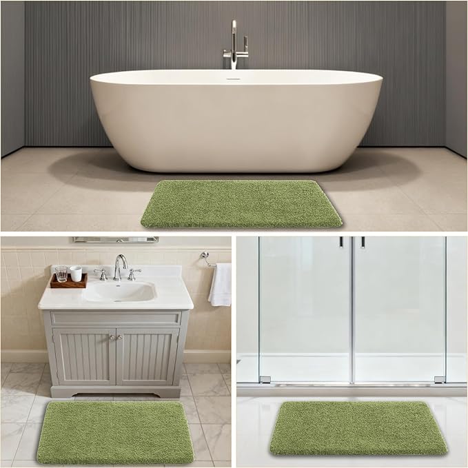 Olive Green Bathroom Rugs 24"x36" - Fluffy Microfiber Bath Mat, Non Slip and Absorbent Bathroom Floor Mat, Machine Washable Plush Rug - Ideal for Tub, Cabinet or Washroom