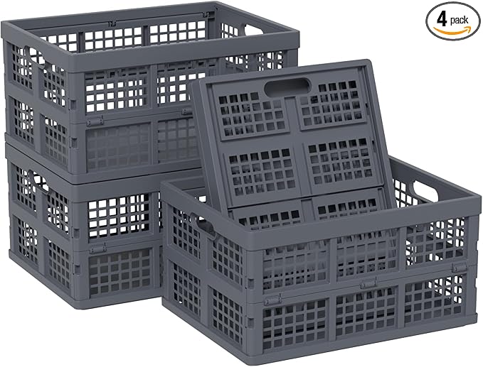 AnnkkyUS 4-Pack Folding Storage Bin, 32 Liter Plastic Collapsible Crates