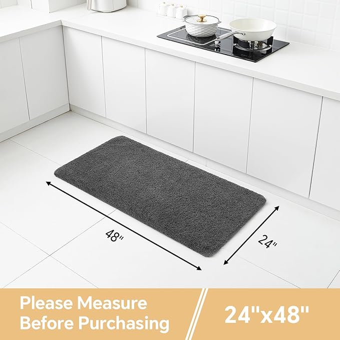Dark Gray Bathroom Rugs 24"x48" – Long Plush Non-Slip Bath Mat, Absorbent & Washable Microfiber Runner Rug – Perfect for Tub, Sink, or Washroom