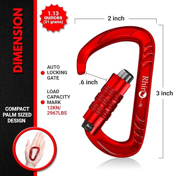 12kN (2697 lbs) Heavy Duty Carabiner Clips, for Securing Pets, Outdoor, Camping, Hiking, Hammock, Dog Leash Harness, Keychains