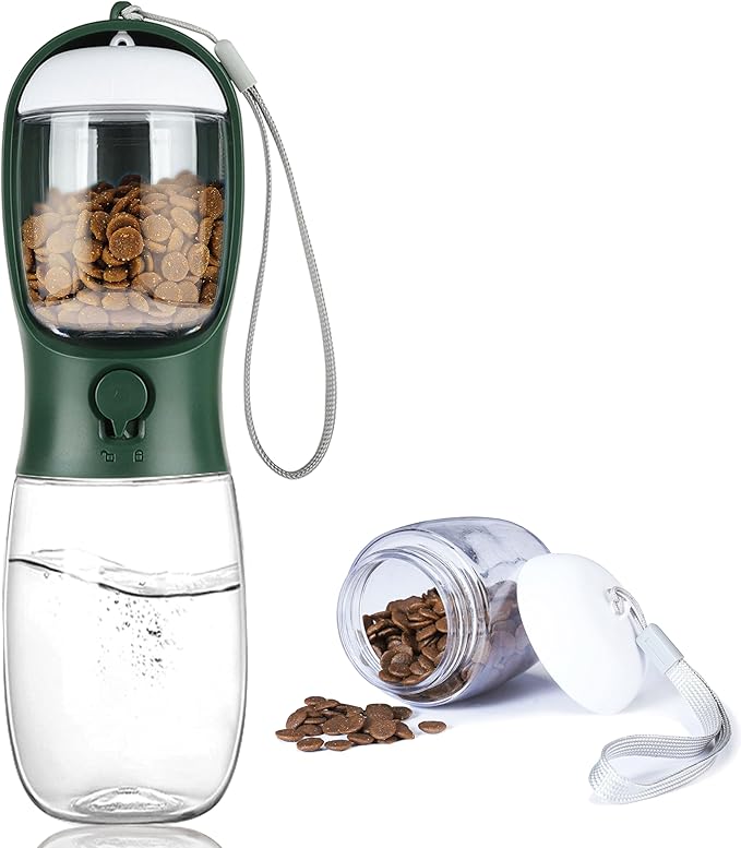 AVELORA Portable Dog Water Bottle with Food Container,15oz Leak-Proof Pet Water Dispenser for Dogs, Cats, Puppies,Built-in Activated Carbon Filter for Travel,Hiking, Walking,and Outdoor Activities