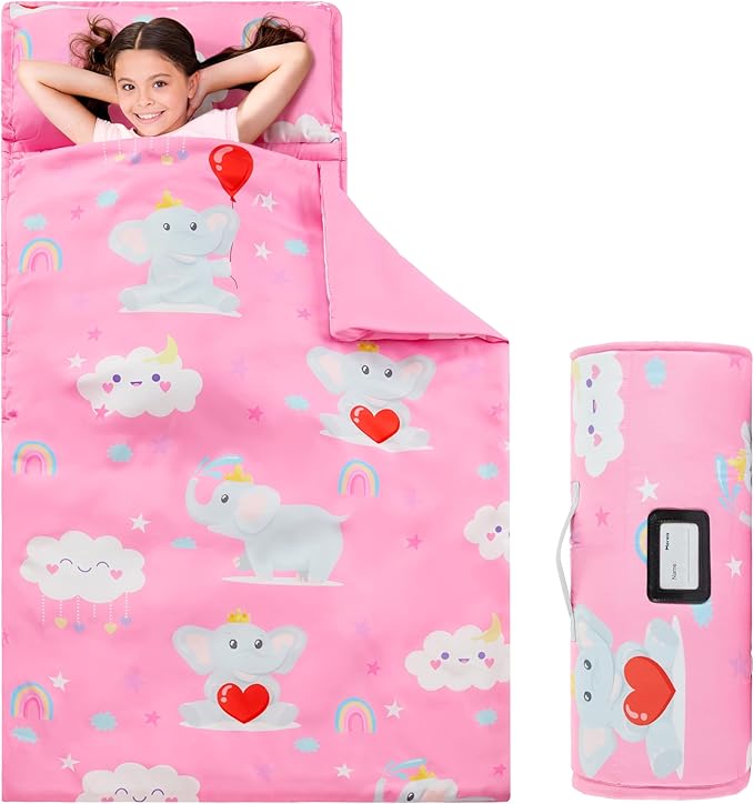 MORAIS Toddler Nap Mat with Pillow and Blanket, 52" x 20" Lightweight and Soft Nap Mat for Preschool, Daycare, Travel Sleeping Bags