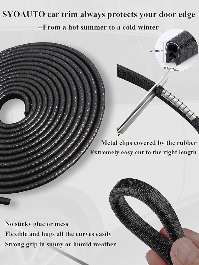SYOAUTO 13Ft(4M) Door Edge Guard Black Car Door Protector Edge Guards Rubber Auto Door Trim U Shape Build in Metal Sheet No Need Adhesive Easy to Cut Fit for Most Vehicles