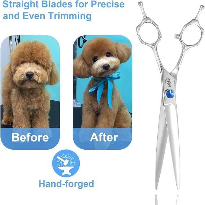 7" Dog Grooming Scissors, Premium Stainless Steel Pet Straight Shears for Dogs, Cats, and Small Animals, Sharp for Grooming Thick Hair