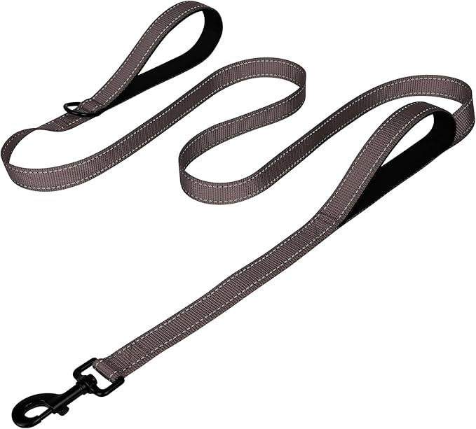 Joytale Dog Leash Heavy Duty for Large Dogs that Pull, Double Handle for Traffic Control, Double-Sided Reflective Leashes for Large Medium Dogs Night Safety, 5FT, Brown
