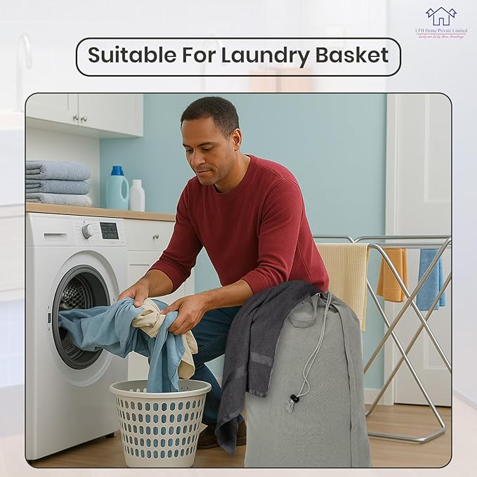 LFH Home Cotton Canvas Extra Large Laundry Bag with Handle, Heavy Duty Drawstring Closure Washable Laundry Bags, School Travel, Home, Hotel, College Dorm, Organizer Sack, Toys 24x36-Grey Thanks Giving