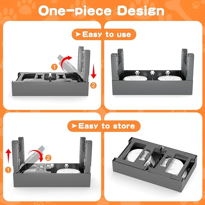 Elevated Dog Bowls with 2 Stainless Steel Bowls, Raised Dog Food Bowl Stand 5 Height Adjustable (3.1", 9", 10", 11", 12") Non-Slip Feeder Set for Medium and Large Dogs - Gray