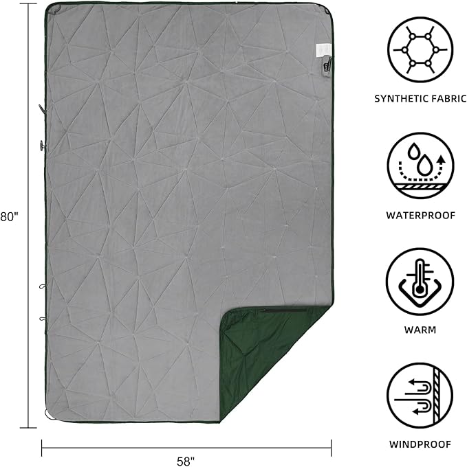 KawaGebo Kamp Outdoor Waterproof Blanket, Foldable Fleece Stadium Blanket for Outdoor Sports Event, Camping, Car, Pet, Picnics - Windproof, Wearable, Machine Washable 80" x 58" (Green)