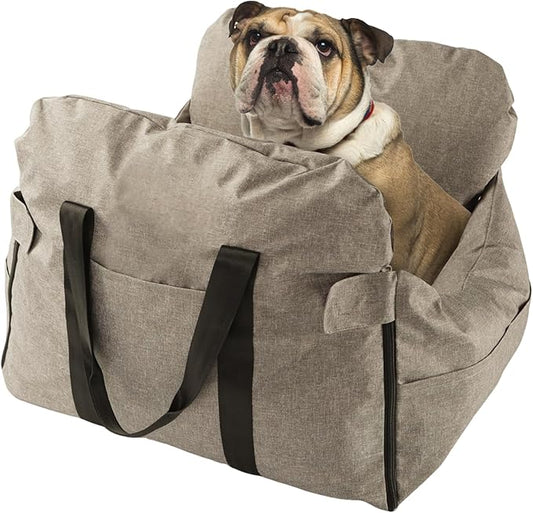 Dog Car Seat for Small/Medium Dogs.Water Repellent with Storage Pockets.Doubles as a Pet Travel Bed for Dogs Up to 40 lbs. Machine Washable Dog Carrier- Brown