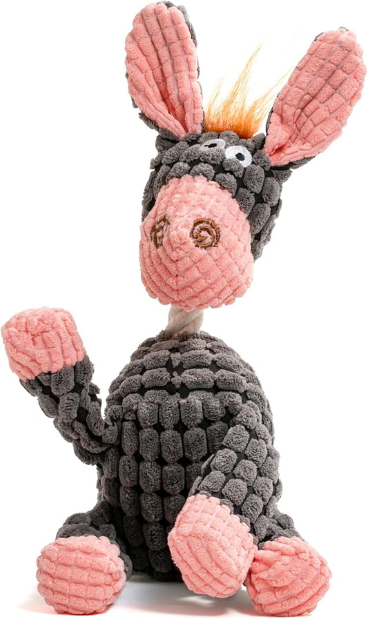 Squeaky Plush Dog Toys - Adorable Animal Designs with Soft Cotton Filling, Cute Stuffed Dog Chew Toys for Small, Medium Non-Aggressive Chewing Dogs Chewer (Grey - Donkey)