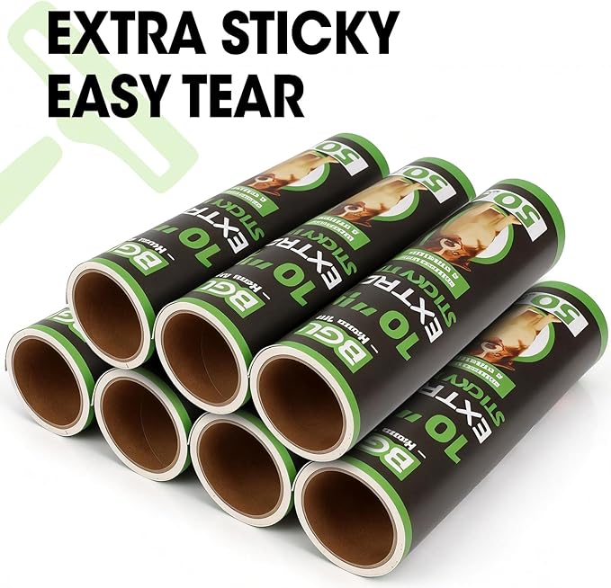 10 Inch Lint Roller Refills, 6 Rolls 300 Sheets Large Lint Rollers for Pet Hair Extra Sticky, Easily Remove Carpets, Clothes, Couch and Curtains Dust (Not Include Lint Roller Handle)
