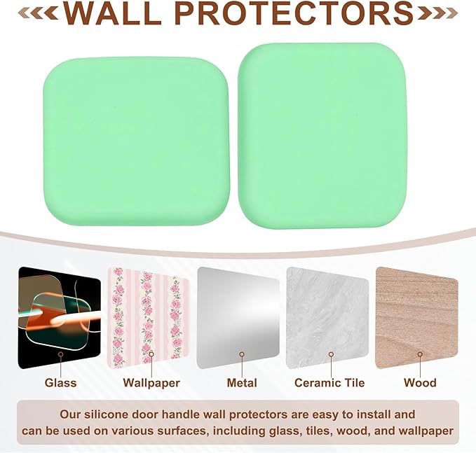 PATIKIL 10Pcs Door Knob Wall Protector, 1.6" Square Silicone Door Stoppers Self Adhesive Handle Bumper Cushion Pad Quiet Wall Protector for Fridge Home Office, Green(0.3" Thickness)