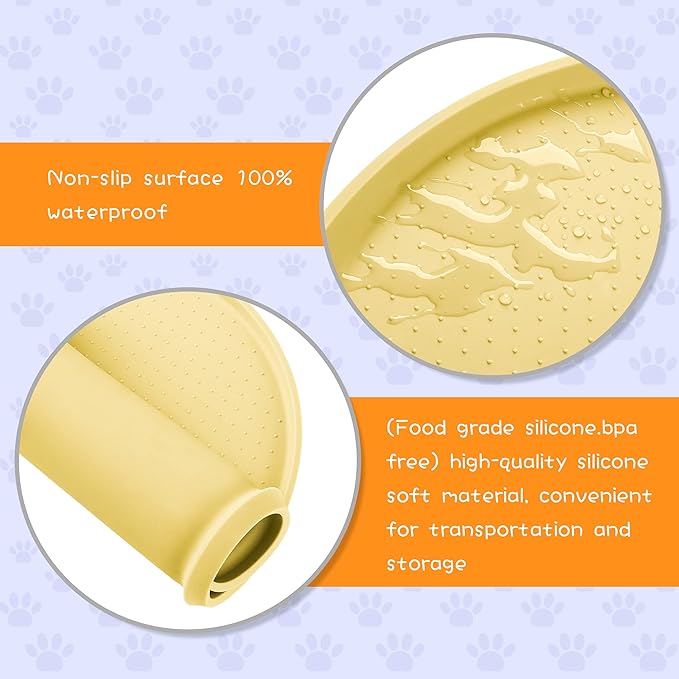 100% Waterproof 0.5" Raised Edge BPA Free Silicone Dog Food Mat, Pet Cat Feeding Mats Contain Spills Protects Floors, Placemats for Cats and Dogs Water Bowl Dishwasher. (Large/XL, Yellow)