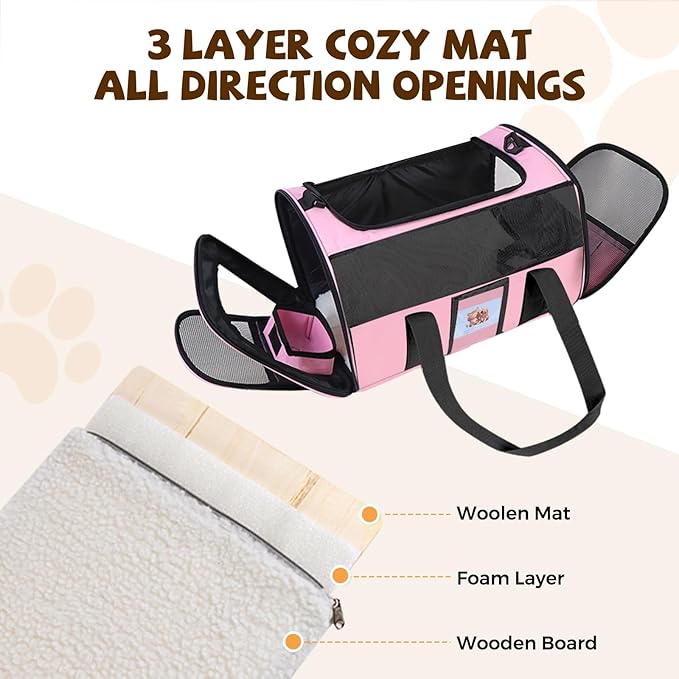 FOORLON Cat Carrier Soft for Pets Up to 25 Lbs, Cat Travel Bag with Padded Shoulder Strap and Detachable Cat Food Bowl, Pet Dog Carriers for Small Dogs Travel Puppy Carry Airline Approved, Pink