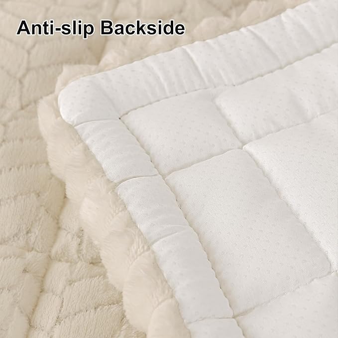 Smiry Non Slip Couch Covers for Dogs, Fuzzy Pet Couch Covers for 3 Cushion Sofa Pet Friendly, Soft Sofa Slipcovers Cushion Furniture Protector Washable (Beige, 43" x 82.7")