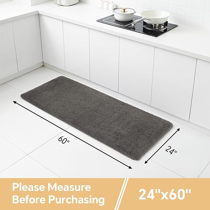 Taupe Bathroom Rugs Runner 24"x60" - Long Large Bath Mat, Soft Non Slip Absorbent Microfiber Bathroom Rug, Washable Plush Floor Mat - Perfect for Bedside, Kitchen or Vanity Area