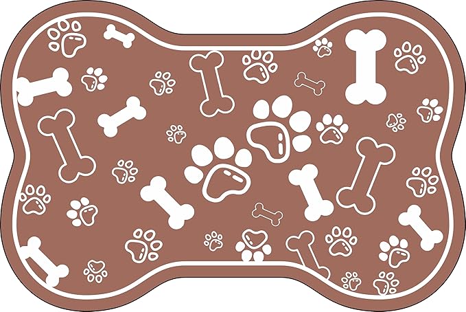 Dog Cat Mat for Food and Water,Rapid Absorbent Pet Feeding Mat, Bone Shaped Dog Placemat Bowl Mat with Rubber Backing,No Stains Pet Food Mats Indoor, Pet Accessories Supplies,Brown 23"×36"