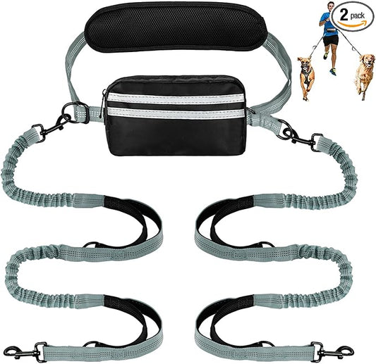 Hands Free Dog Leash with Pouch,Double Leash for Two Dogs