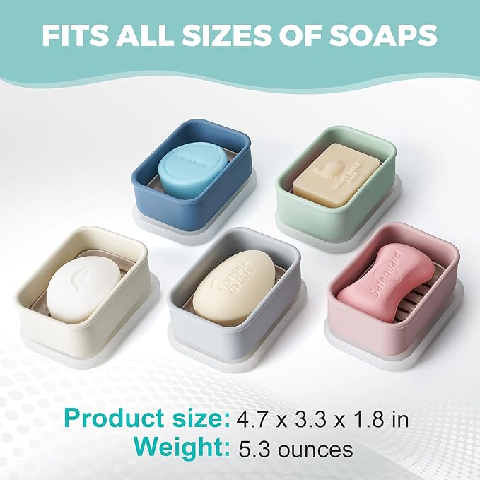 Compact Leakproof Travel Soap Case with Lid & Silicone Strap - Portable Draining Soap Bar Holder for Gym, Bathroom, Camping - Lightweight Silicone Soap Dish Container (Light Green)