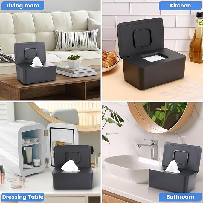 Lijroavy Baby Wipes Dispenser & Wipes Holder - Non-Slip Refillable Baby Wipes Container with Sealing Lid, Keeps Wipes Fresh, Portable Wipes Case for Travel & Home (Black)