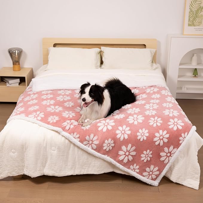 Yaning Waterproof Blanket for Dog Puppy Cat, Cute 3D Textured Flower Dog Blanket for Bed Couch Sofa, Soft Liquid Pee Proof Furniture Protector, 30"x40", Pink