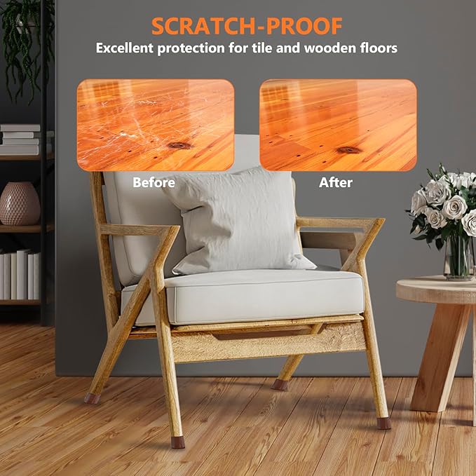 16pcs Round Chair Leg Floor Protectors, Felt Pads Chair Leg Protectors for Hardwood Floors, Silicone Furniture Feet Cups Covers Felt Pads, Prevents Scratches & Reduce Noise, Brown, Large
