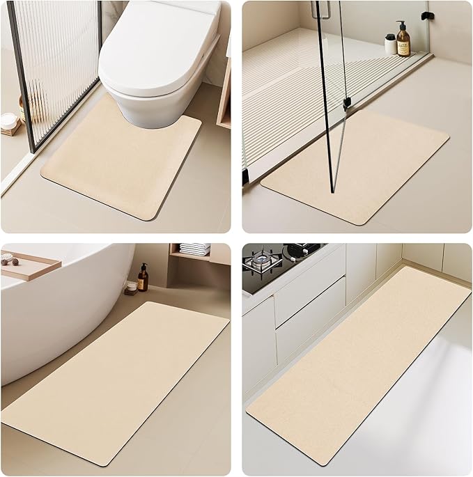 Toilet Rug, Thin Toilet Rugs U Shaped Washable Non Slip Absorbent Quick Dry Low Pile Toilet Mat, 20"x24" U Shape Beige