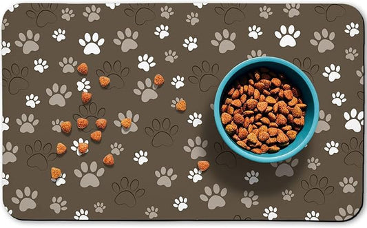 Dog Food Mat, Absorbent Water Bowl Mats Cat Pet Feeding Placemats Brown 17 * 30 inch