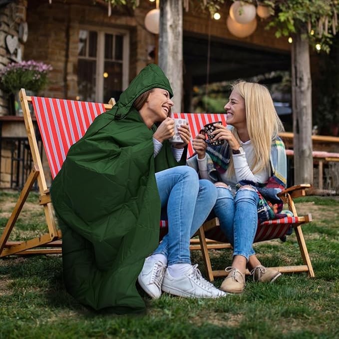 KawaGebo Kamp Outdoor Waterproof Blanket, Foldable Fleece Stadium Blanket for Outdoor Sports Event, Camping, Car, Pet, Picnics - Windproof, Wearable, Machine Washable 80" x 58" (Green,Hooded)