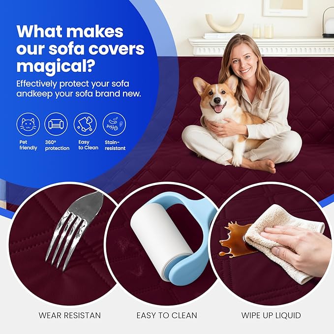 CYCMACO Waterproof Dog Bed Cover, Non-Slip Dog Blanket for Couch, Couch Covers for Dogs Washable, Pet Blanket for Furniture, Pet Bed Mat for Sofa, Car, Pet Supplies Christmas (82x82 Inch, Burgundy)
