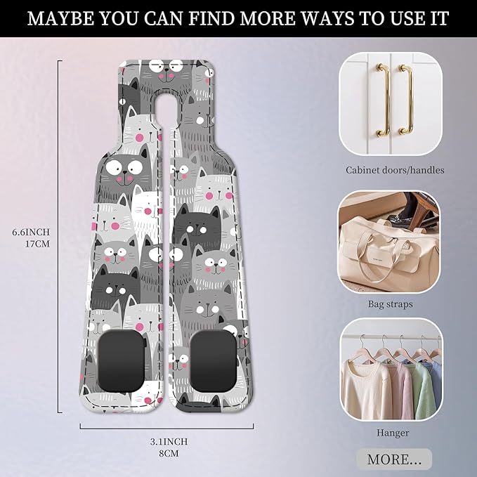 PU Leather Car Seat Hook, Storage Headrest Hanger, Cute Car Backseat Organizer, Car Hooks For Purses and Bags Grey Cartoon Cats