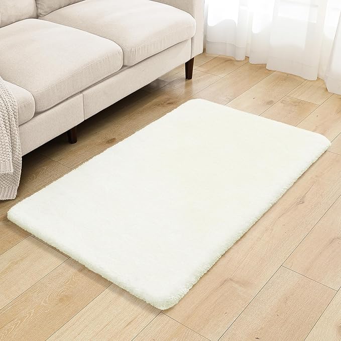 Cream Bathroom Rugs 30"x50" - Large Bath Mat for Bathroom Floor, Fluffy Microfiber Plush Rug, Non Slip and Washable - Great for Living Room, Bedroom or Kitchen Mat