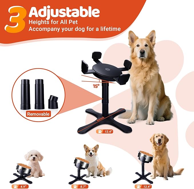 Elevated Adjustable Dog Bowl Feeding Stand, 3 Heights and Tiled Ajudst, Compatible with Moost Feeding Bowls, Great for Medium Large Dogs (2 Pack-C)