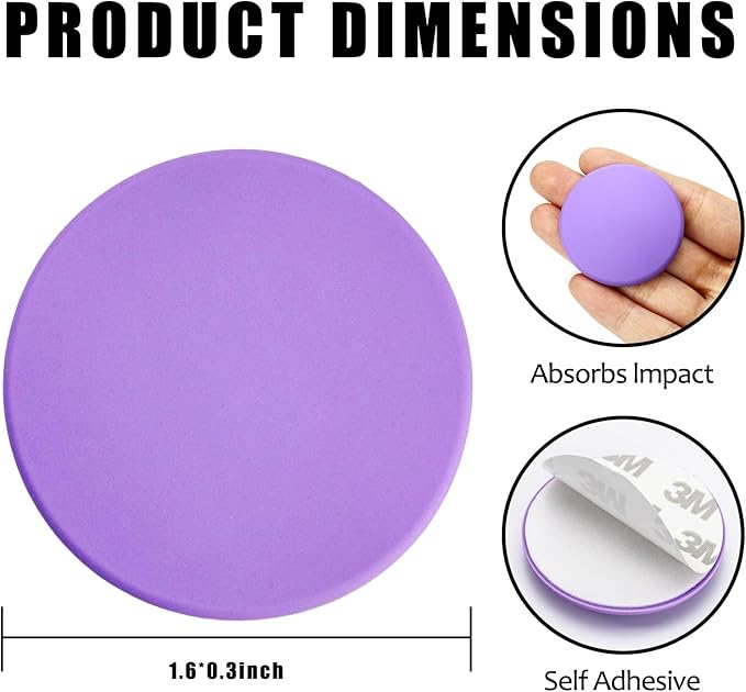 1.6" Wall Door Handle Stopper, 12PCS Light Purple Self Adhesive Wall Protector Rubber Door Bumpers, Solution for Stopping Damage from Doors Knobs, Shock Absorbent and Noise Reduction