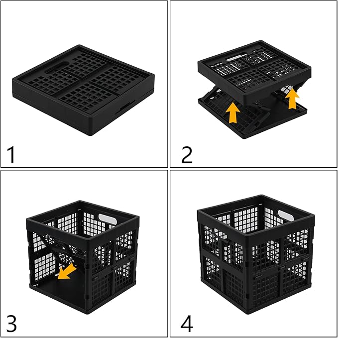 Fiazony 3-Pack Collapsible Crates, 18 L Square Stackable Utility Crate, Foldable Storage Cubes, Black