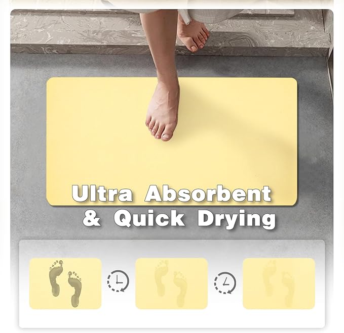 Toilet Rug, Thin Toilet Rugs U Shaped Washable Non Slip Absorbent Quick Dry Low Pile Toilet Mat, 20"x24" U Shape Light Yellow