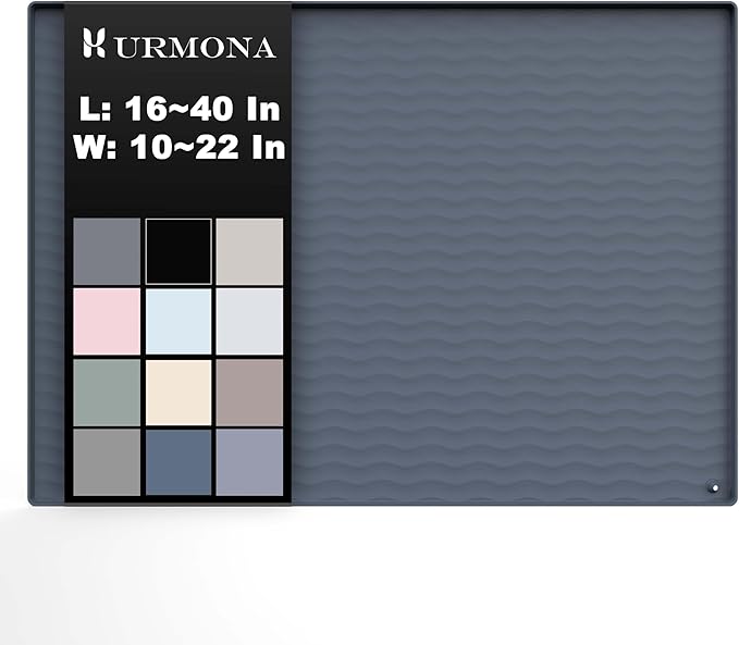 URMONA 25'' x 19'' Waterproof Silicone Under Sink Mat Cabinet and Counter Protector, Shelf Liner for Kitchen and Bathroom, Storage and Organizers, Litter Mat, Pet Cat Puppy Essentials（Charcoal）