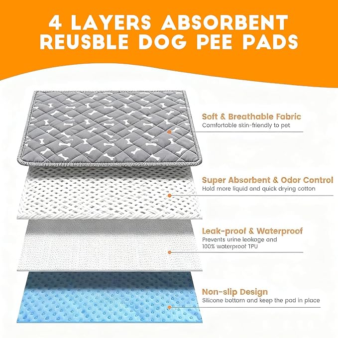 Washable Puppy Pee Pads for Dogs,Puppy Pads with Pheromones, Reusable Puppy Pads for Dogs and Cats - Leak & Odor Proof, Non-Slip Base Training Pads for Home & Travel(with Pet Hair Removal Gloves)