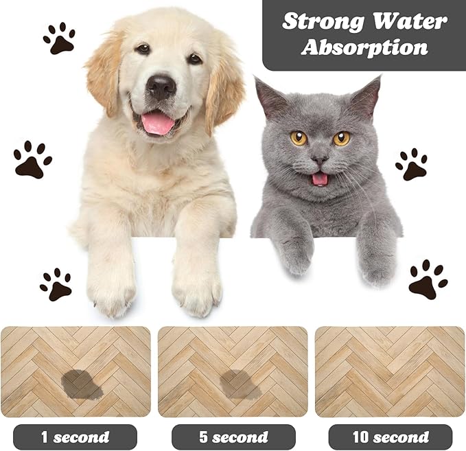 Dog Food Mats for Floors Waterproof, Dog Cat Water Bowl Mats Pet Feeding Absorbent Mat Dog Cat Pet Placemats for Food and Water Wood 24 * 32 inch
