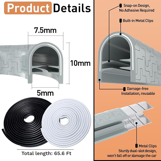 Car Door Edge Guards, 65.6Ft(20m) Car Door Protector Edge Guards Rubber Seal, Doors Edge Trim U Shape Edge Guards for Cars Trucks Suvs (Gray)